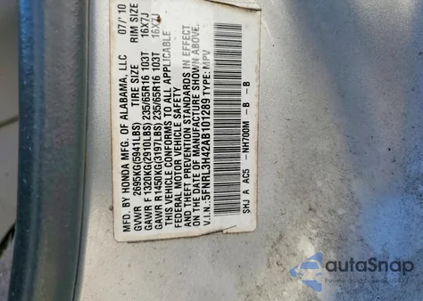 2010 Honda Odyssey Ex from USA, damaged, VIN 5FNRL3H42AB101289